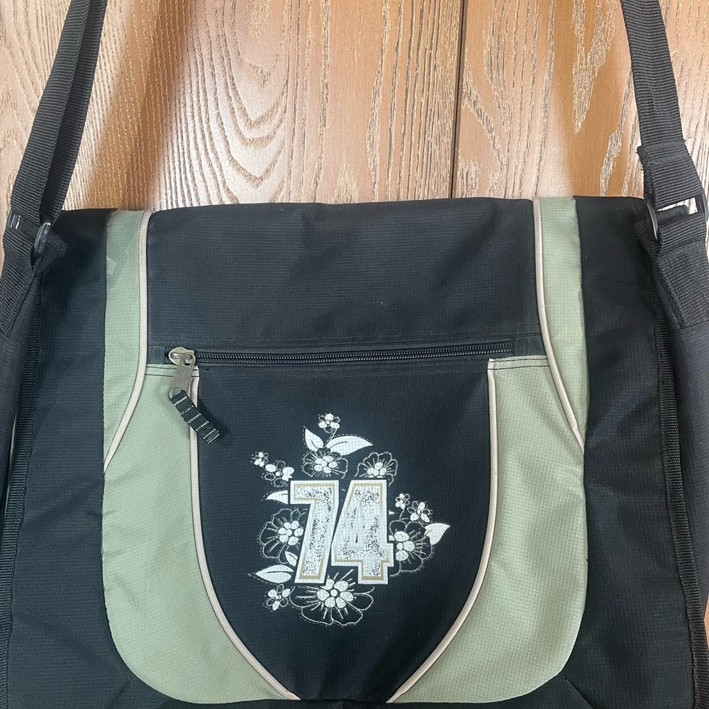 Point Zero Black and Green Floral Messenger Bag